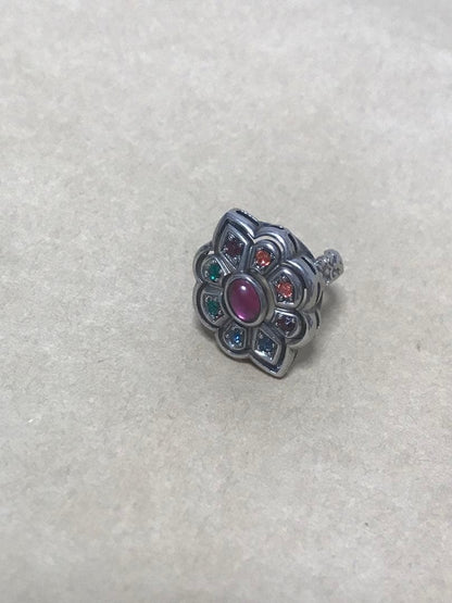 Extremely Rare Gucci Alessandro Michele Crystals Flower Ring Silver Tone Metal
