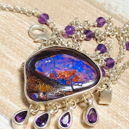 Stephen Dweck Amethyst Chain Opal Sterling Silver Necklace Length 51cm 20" Used