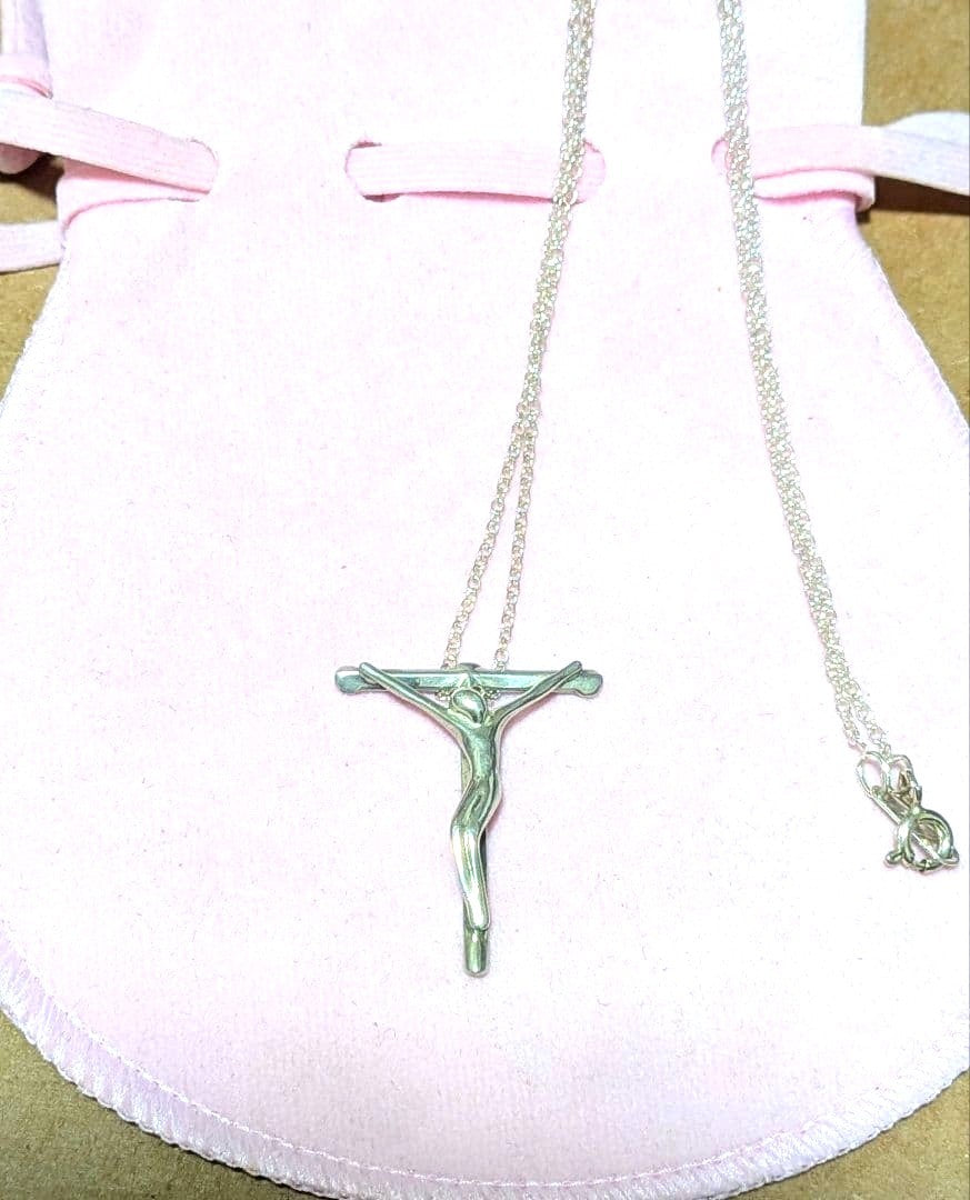 Tiffany & Co Crucifix Cross Jesus Pendant Top Silver 925 Chain 1.1x0.8" Auth