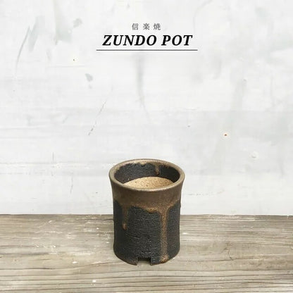 Kamiyama Zundo Pot Shigarakiyaki Φ3.5”x 3.7" Agave caudex Cactus Japanese Bonsai