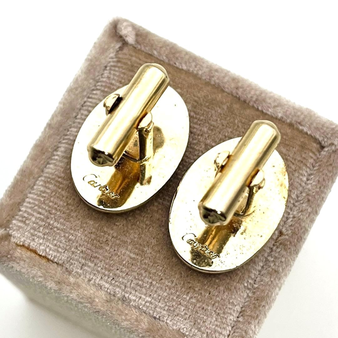 Cartier Cufflinks Double C Logo 2C Gold Tone Oval Black Enamel Men Accessory VTG