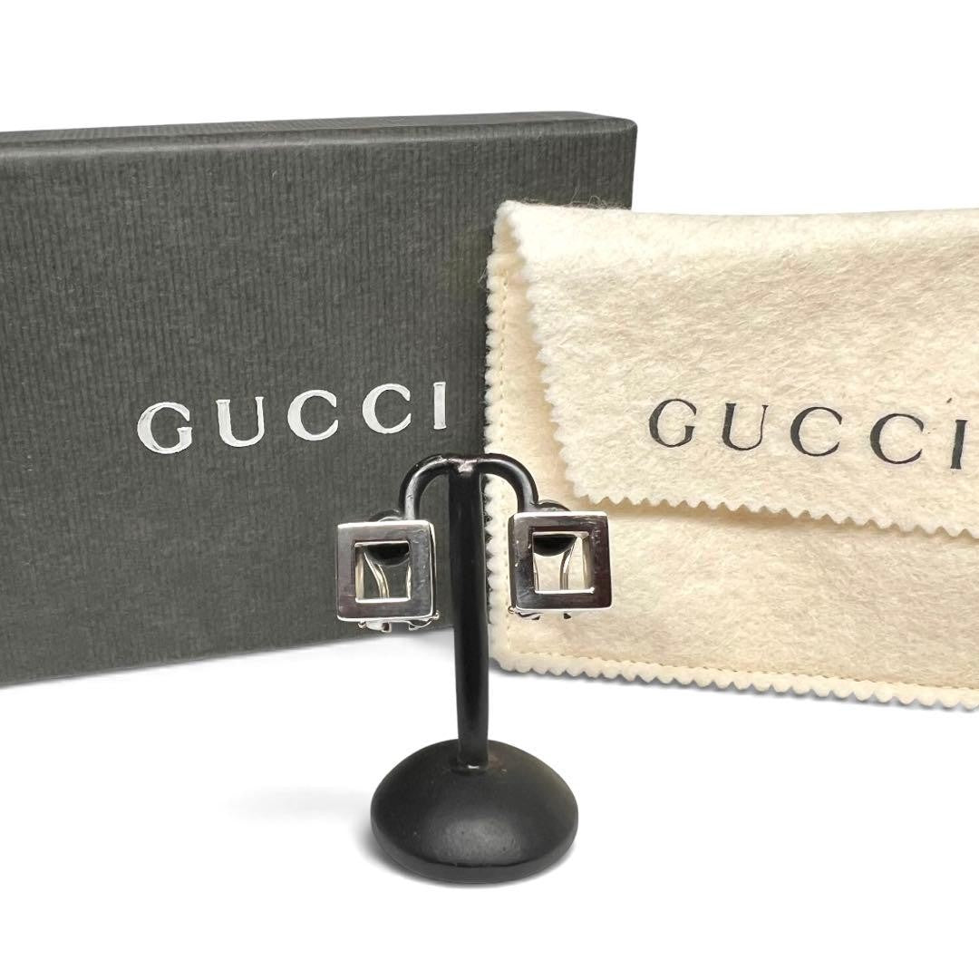 Gucci Silver 925 Open Square Earrings Hook Clip On With Box