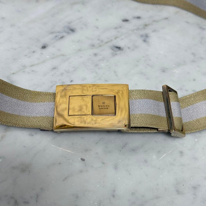 Gucci Gold Tone Buckle Elastic Belt Shelly Line Beige 90 cm 35.4" W 2.9 cm 1.1"