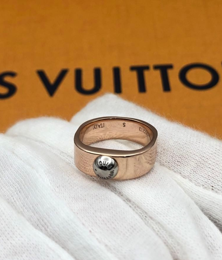 LOUIS VUITTON M00217 Nanogram Ring Pink Gold Metal Monogram Size S US 5 Auth