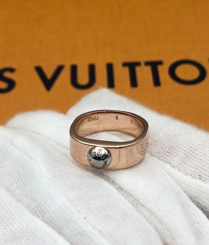 LOUIS VUITTON M00217 Nanogram Ring Pink Gold Metal Monogram Size S US 5 Auth
