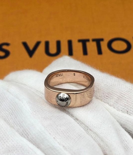 LOUIS VUITTON M00217 Nanogram Ring Pink Gold Metal Monogram Size S US 5 Auth