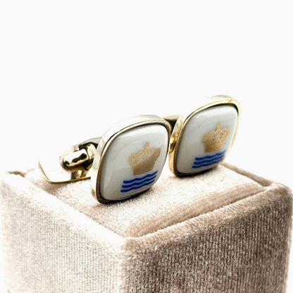 Georg Jensen x Royal Copenhagen Cufflinks White Porcelain Gold Crown Denmark