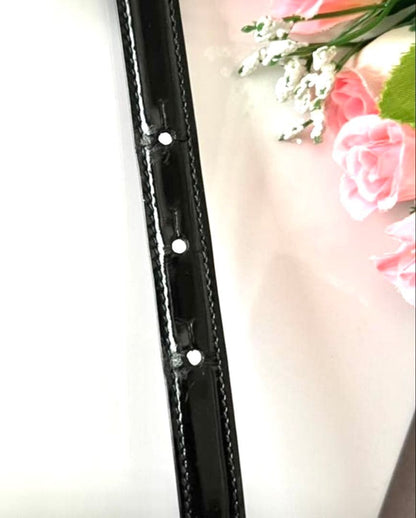 Gucci Silver Tone Logo Buckle Black Leather Narrow Belt Size 70-28 85cm 33in