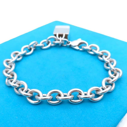 Tiffany & Co Silver Shopping Bag Signature Charm Donut Link Bracelet 17.5cm 6.9"