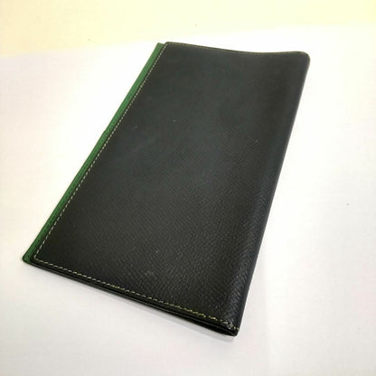 HERMES Agenda Cover Notebook Case Green Black Epsom Leather Made in France