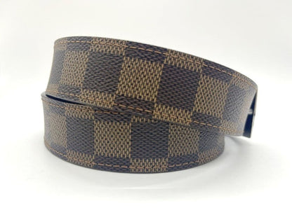 LOUIS VUITTON Damier Ceinture Brown Leather 5 Holes Belt Women Size 80 32
