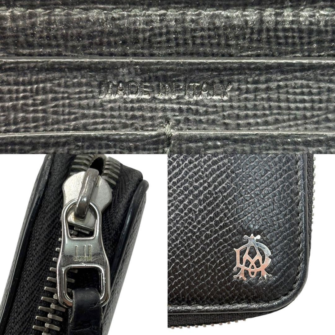 Dunhill Auth Cadogan Black Leather Round Zip Long Wallet 19x10 cm 7.5x3.9" Used