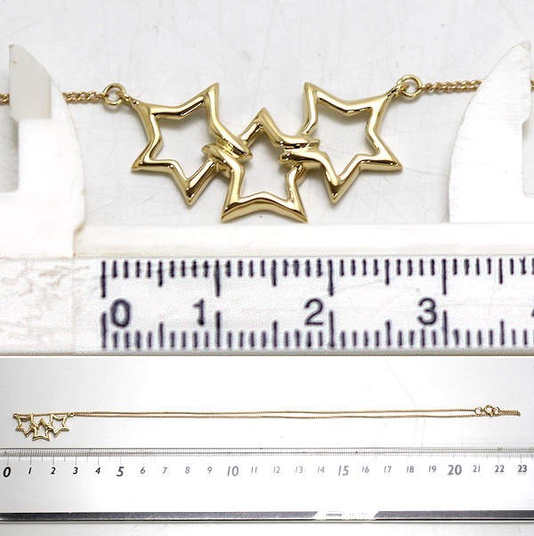 Excellent Tiffany & Co Yellow Gold 18K Triple Star Necklace L 46cm 18in Auth