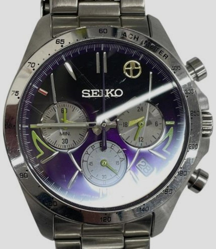 SEIKO 500 TYPE EVA Evangelion Unit-01 Chronograph Watch 8T63-01P0 Silver Japan