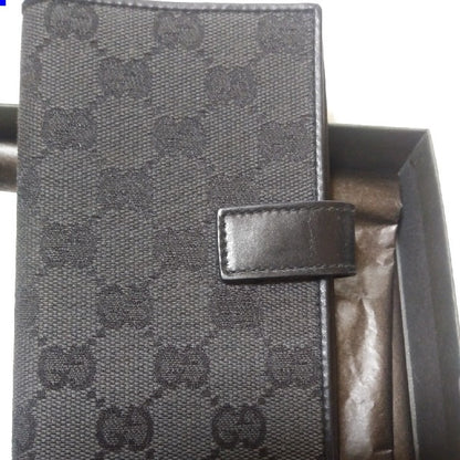GUCCI GG Canvas Notebook Cover Agenda Case Black Leather Trim Authentic Great