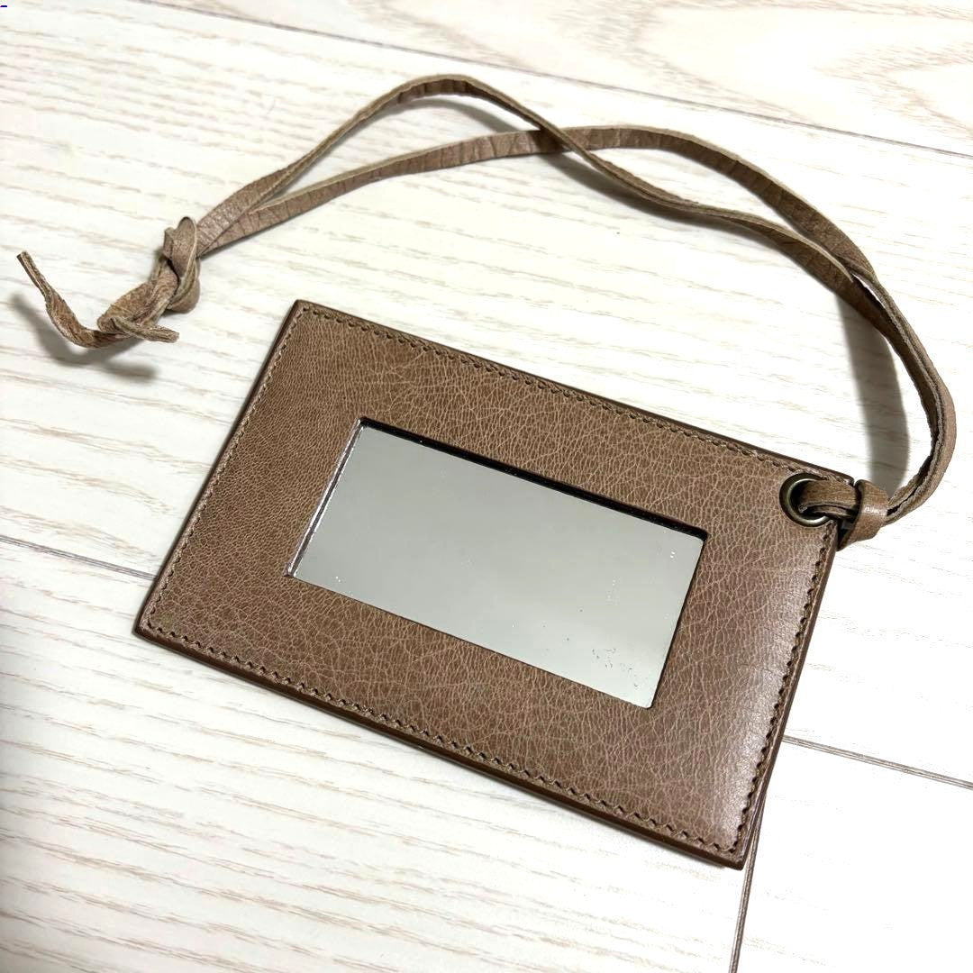 BALENCIAGA Mirror Bag Charm Leather Light Brown Strap 13cm Authentic Accessory