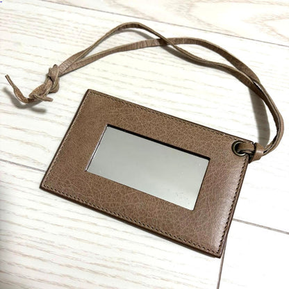 BALENCIAGA Mirror Bag Charm Leather Light Brown Strap 13cm Authentic Accessory