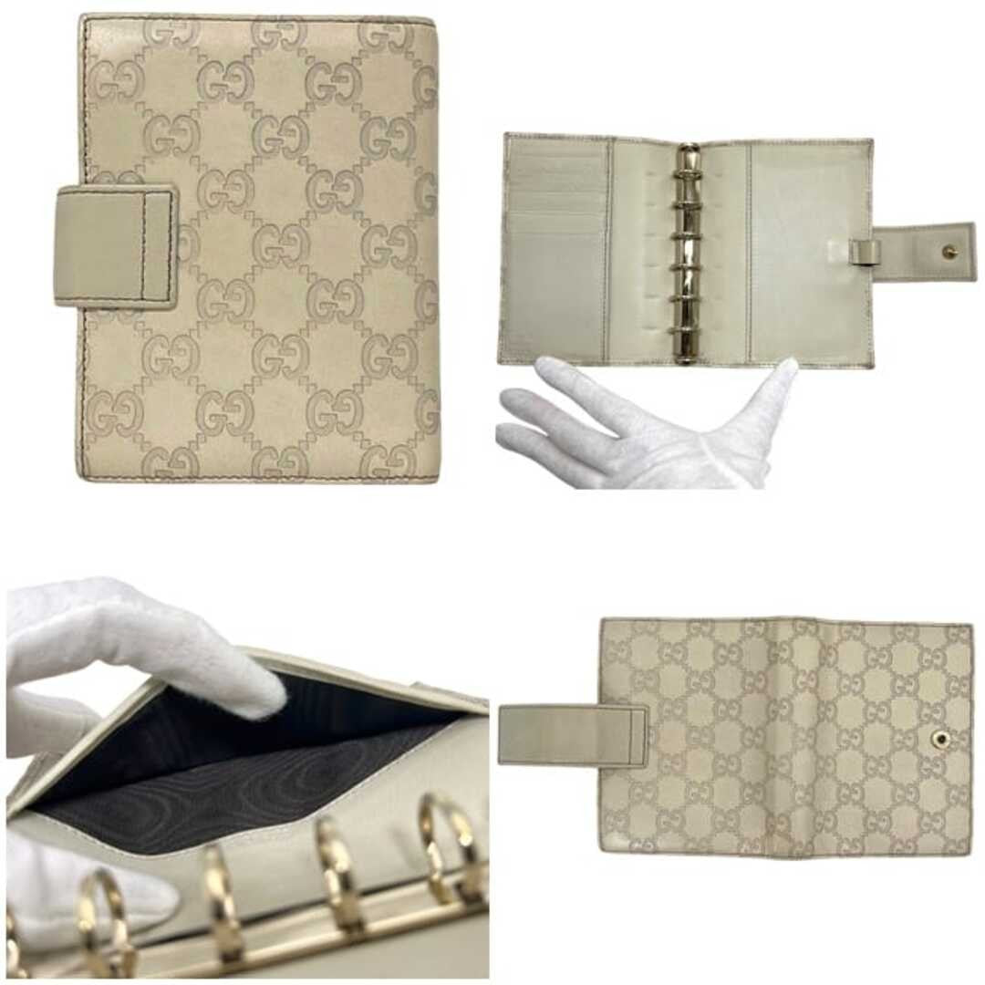 GUCCI Shima Line Agenda Cover 6-Ring System Notebook Beige White Leather Italy
