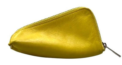 LOEWE Triangle Coin Purse Case Yellow Leather Silver Zip Pouch Women's Authentic