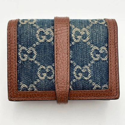 Gucci Authentic Jackie 1961 GG Print Indigo Denim Leather Compact Wallet 8x11 cm