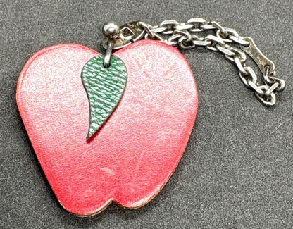 HERMES Fruits Apple Bag Charm Keyring Red Green Leather Silver HW 18.5cm 7.3in