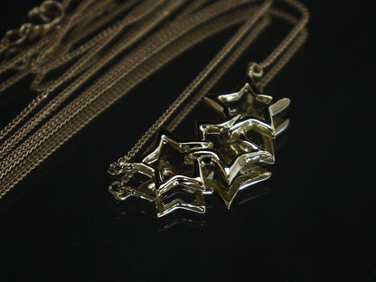 Excellent Tiffany & Co Yellow Gold 18K Triple Star Necklace L 46cm 18in Auth