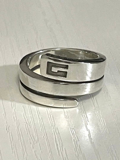 Gucci Sterling Silver 925 G Logo Spiral Snake Ring Size 61 US 9.5