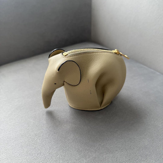 Auth Loewe Elephant Motif Leather Mini Pouch Coin Case Beige Used From Japan