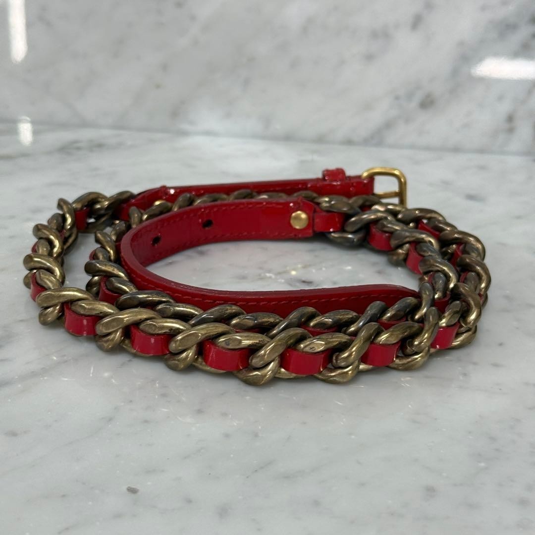 Authentic Miu Miu Red Patent Leather Chain Belt Women L 101cm 39.7in