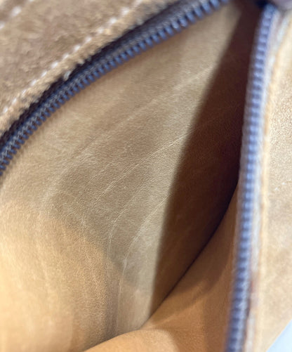 LOEWE Anagram Embossed Suede Pouch Brown Zip Case Spain 7.1x4.5in Authentic