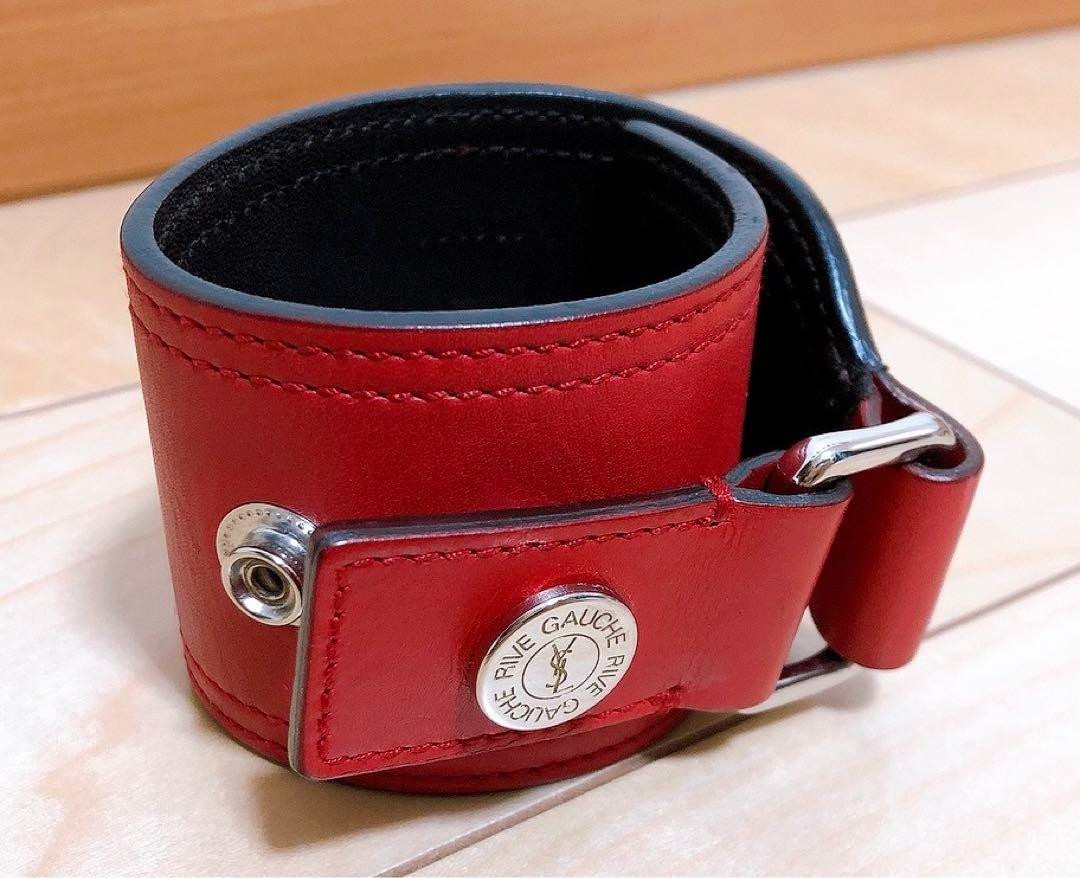 Yves Saint Laurent Rive Gauche Red Leather Bracelet Bangle Used Japan