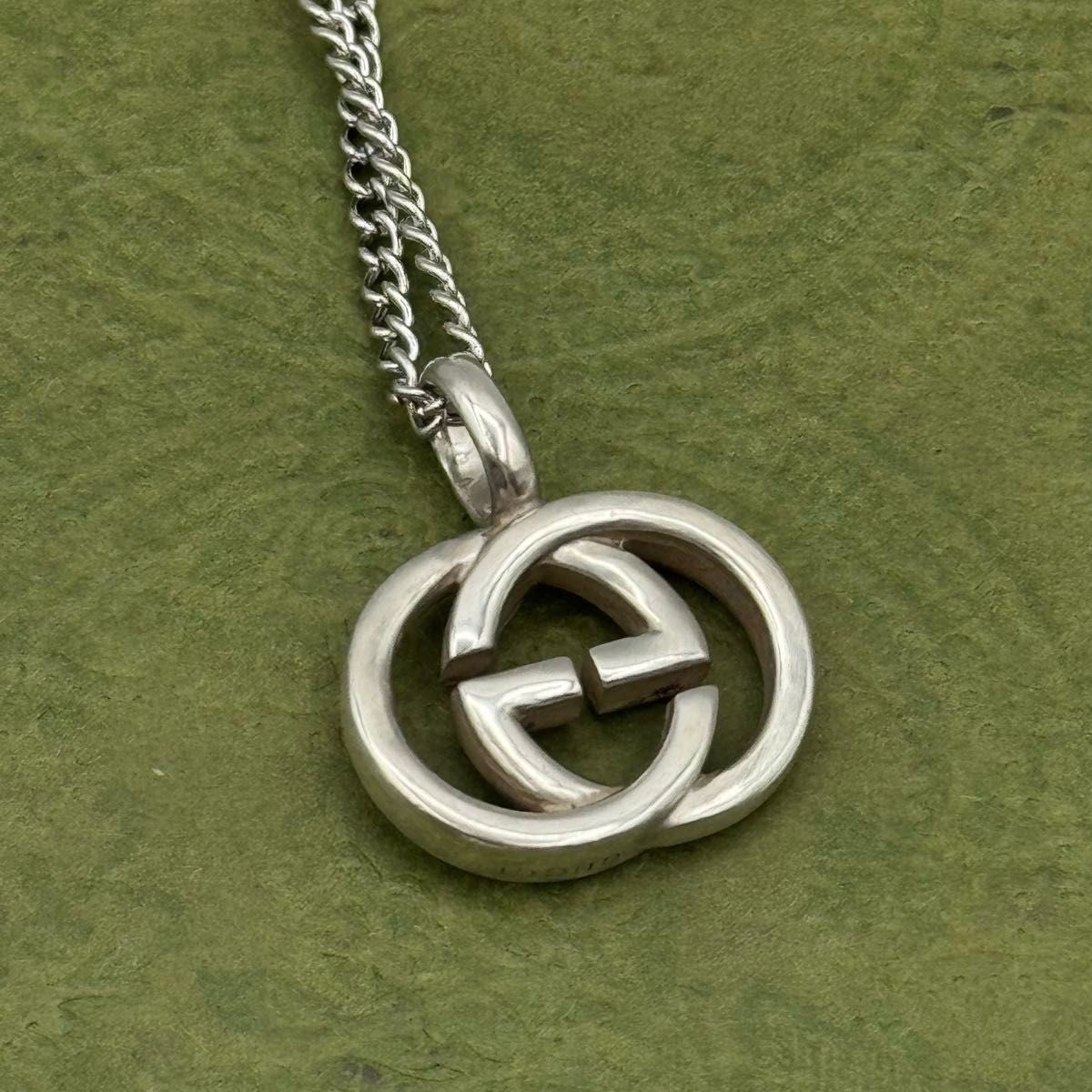 Gucci Authentic Interlocking Double G 925 Pendant Necklace Silver 15x20mm 50 cm