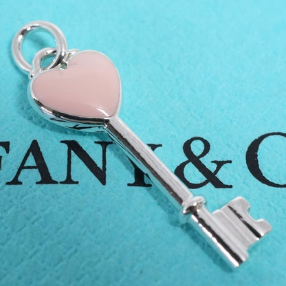 Tiffany & Co Sterling Silver 925 Pink Enamel Heart Key Pendant Top Charm