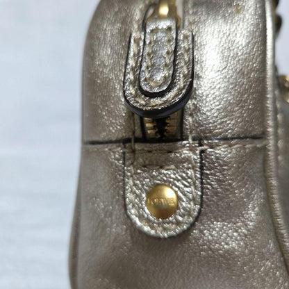 Auth LOEWE Madrid Anagram Tassel Leather Mini Boston Bag Champagne Gold Vintage