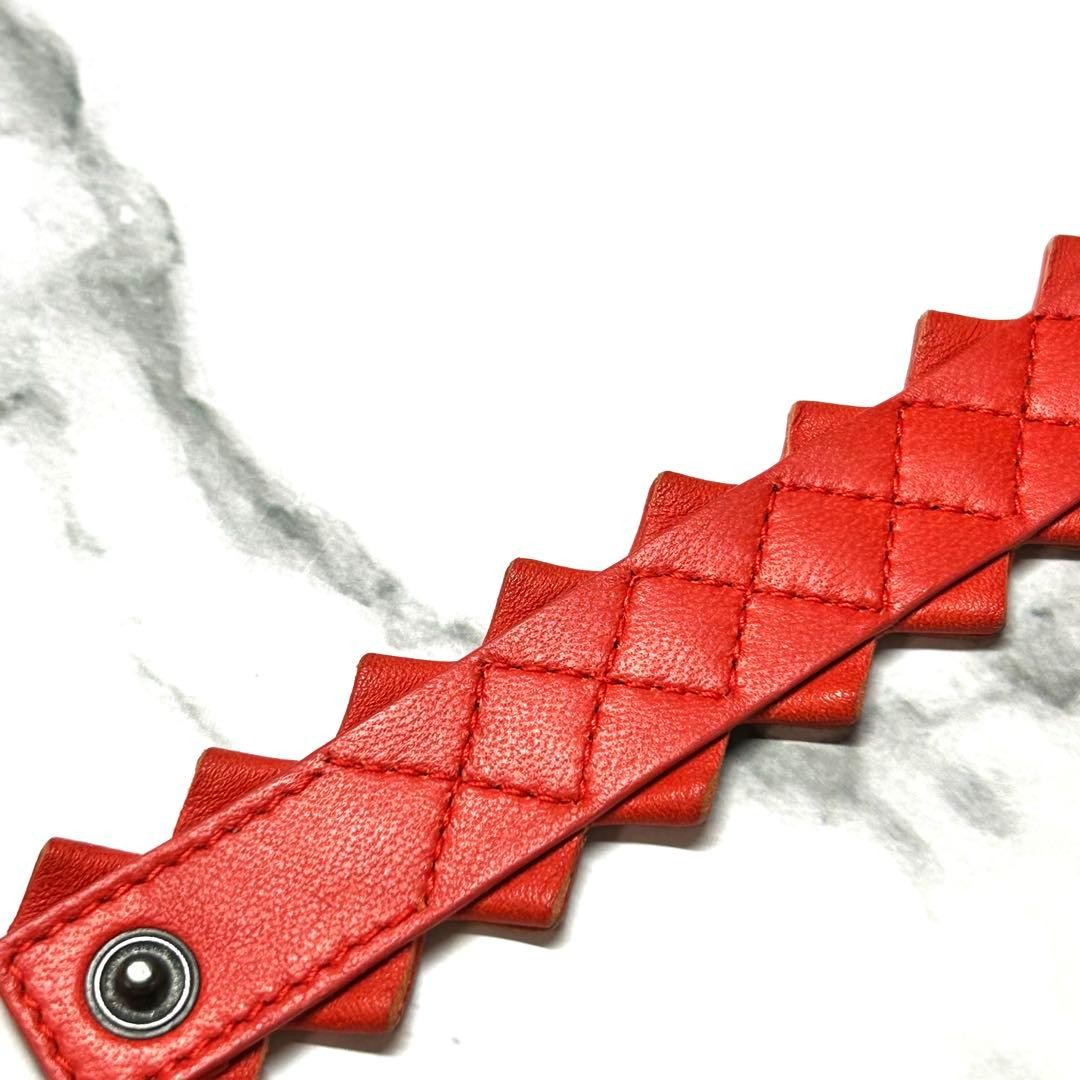 Bottega Veneta Auth Intrecciato Woven Leather Bracelet Red 20.5 cm 8.1" Used