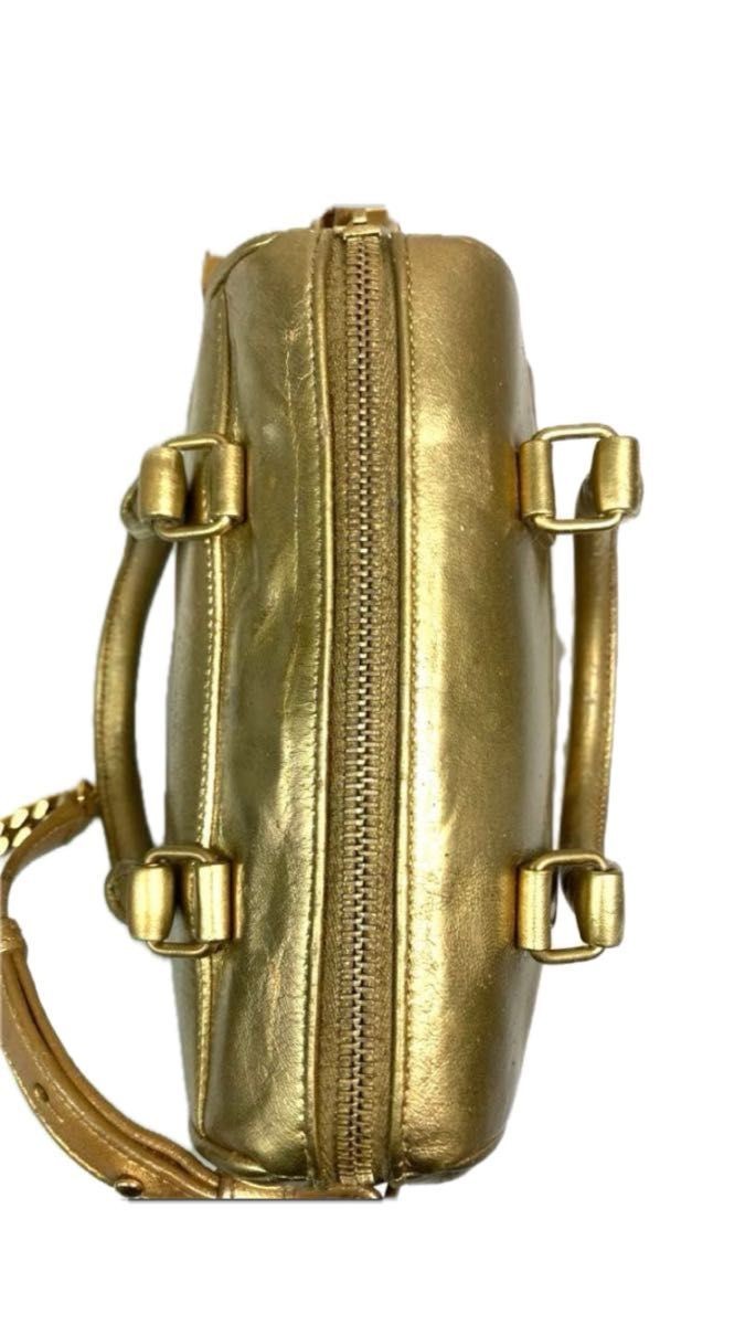Saint Laurent Baby Duffle Handbag Chain Shoulder Bag 2-Way Gold Leather