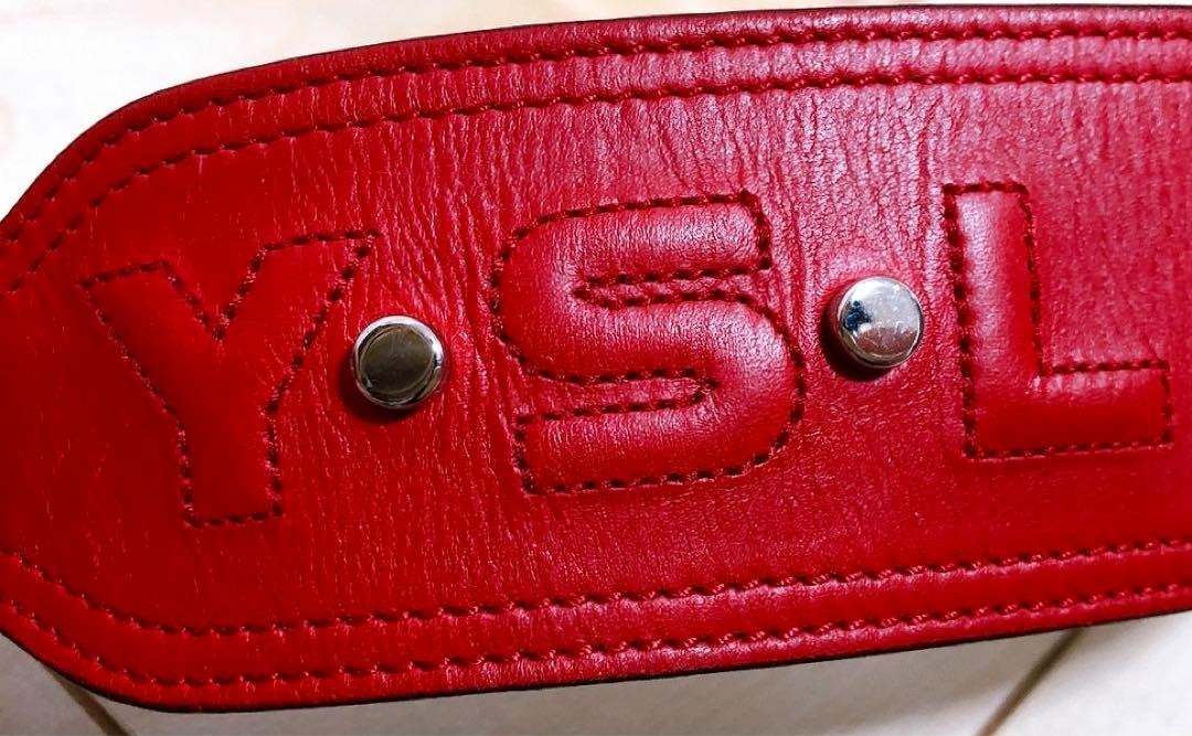 Yves Saint Laurent Rive Gauche Red Leather Bracelet Bangle Used Japan
