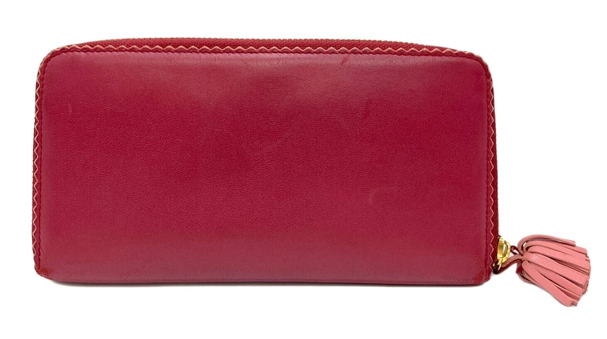 LOEWE Anagram Zip Around Long Wallet Red Nappa Leather Tassel Zipper Spain