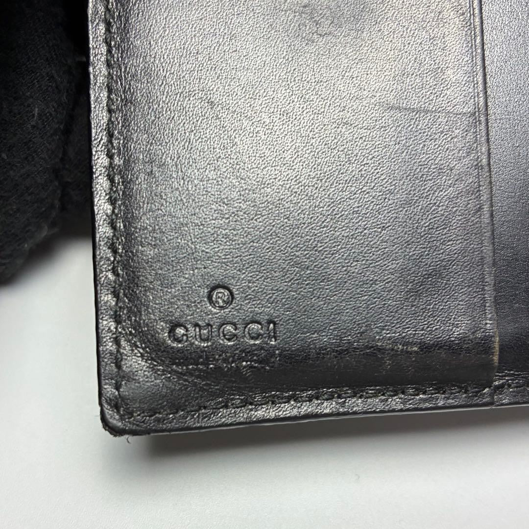 Gucci G Logo Compact Bifold Black Leather Wallet Card Slots Used