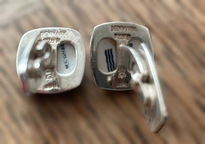Georg Jensen Royal Copenhagen Sterling Silver Porcelain Crown Cufflinks Vintage