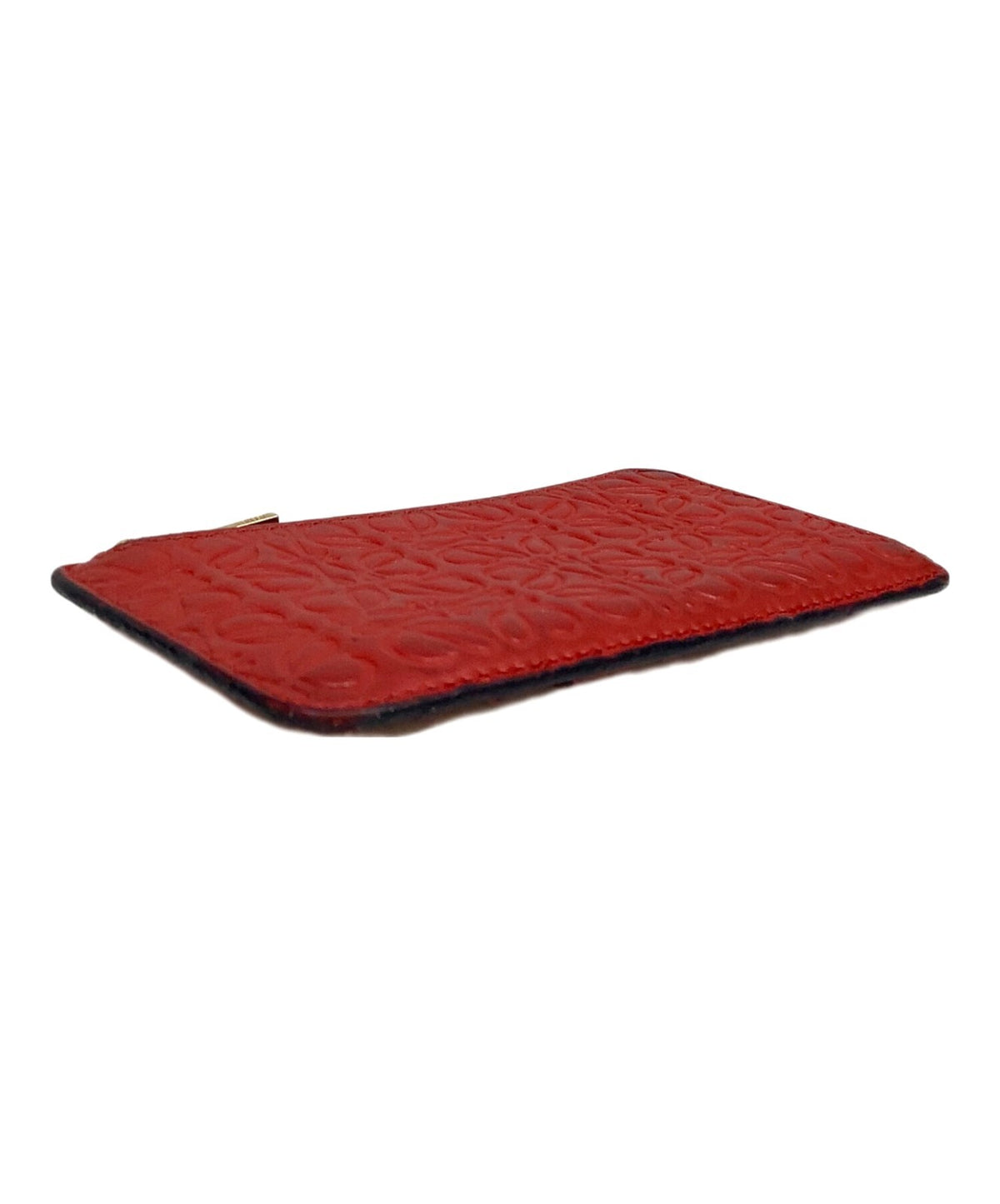 LOEWE Anagram Coin Case Card Holder Red Leather Gold HW Spain 12cm Zip Pouch