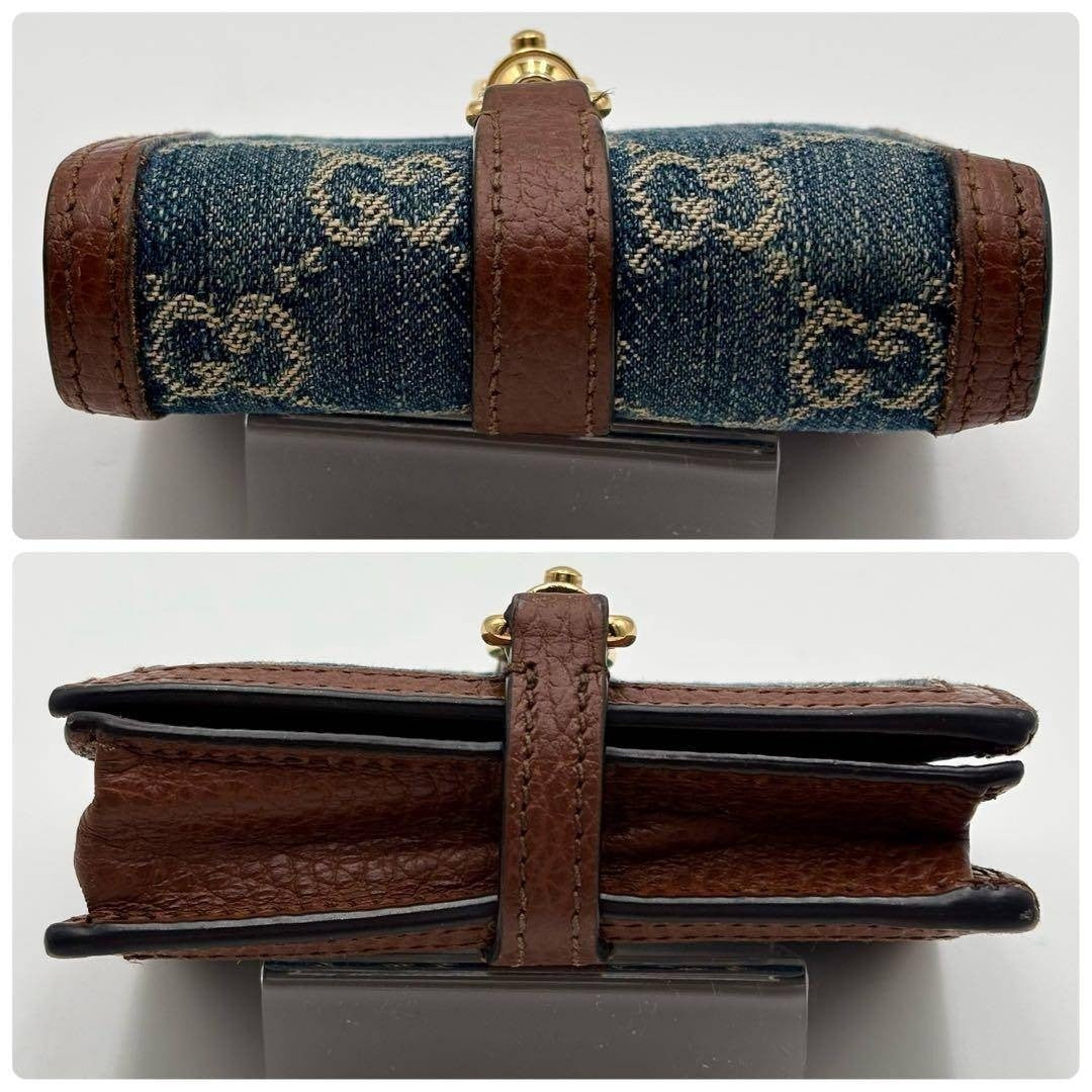 Gucci Authentic Jackie 1961 GG Print Indigo Denim Leather Compact Wallet 8x11 cm
