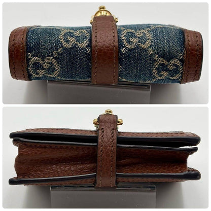 Gucci Authentic Jackie 1961 GG Print Indigo Denim Leather Compact Wallet 8x11 cm