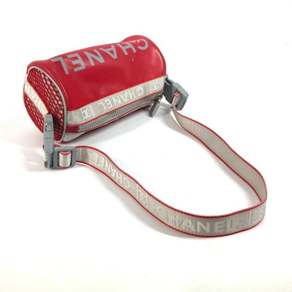 Chanel Auth Sport Line Mini Drum Bicolor Logo Shoulder Handbag Red Gray Coco