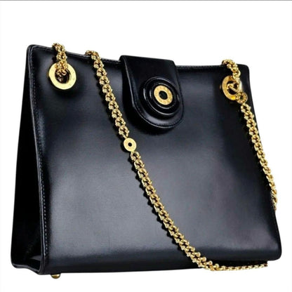 Tiffany & Co Circle Logo Chain Shoulder Bag Leather Gold Hardware Excellent