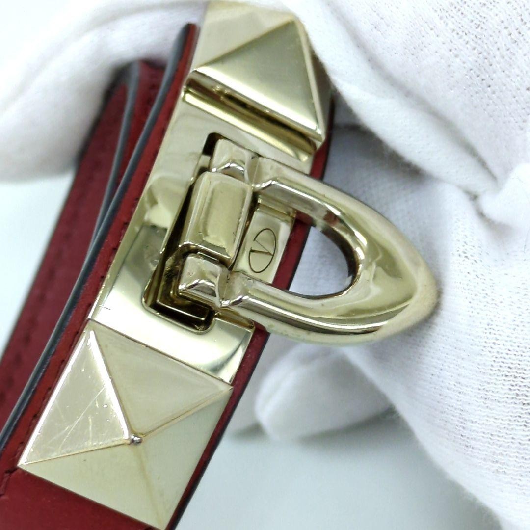 Valentino Garavani Red Leather Gold Studded Bracelet Size M 21.7cm 8.5" Used