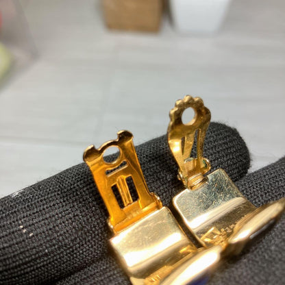 Hermes Auth Enamel Cloisonne Earrings Gold Clip On H Flag Chain Multicolor 2 cm