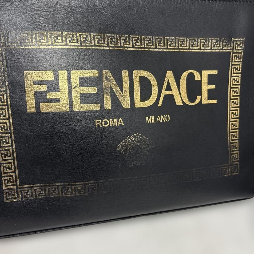 FENDI x Versace FENDACE Leather Black Clutch Bag Gold Heardware