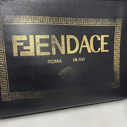 FENDI x Versace FENDACE Leather Black Clutch Bag Gold Heardware