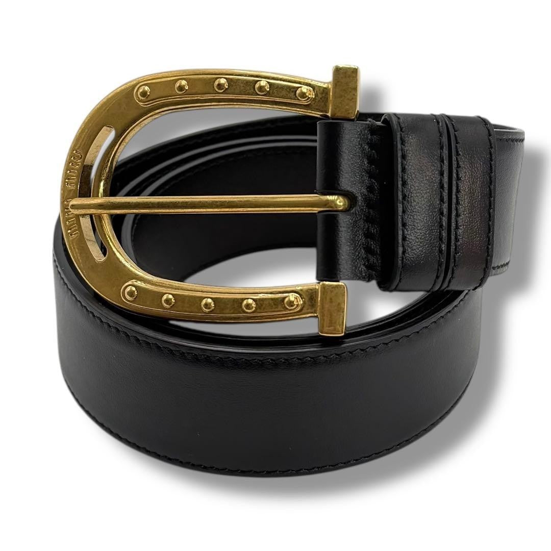 MIUMIU Horseshoe Logo Leather Belt Black Current Model